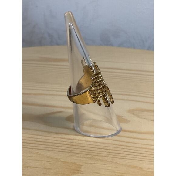 Broad Gold Tone Artistic Textured Womens Ring - Picture 2 of 6